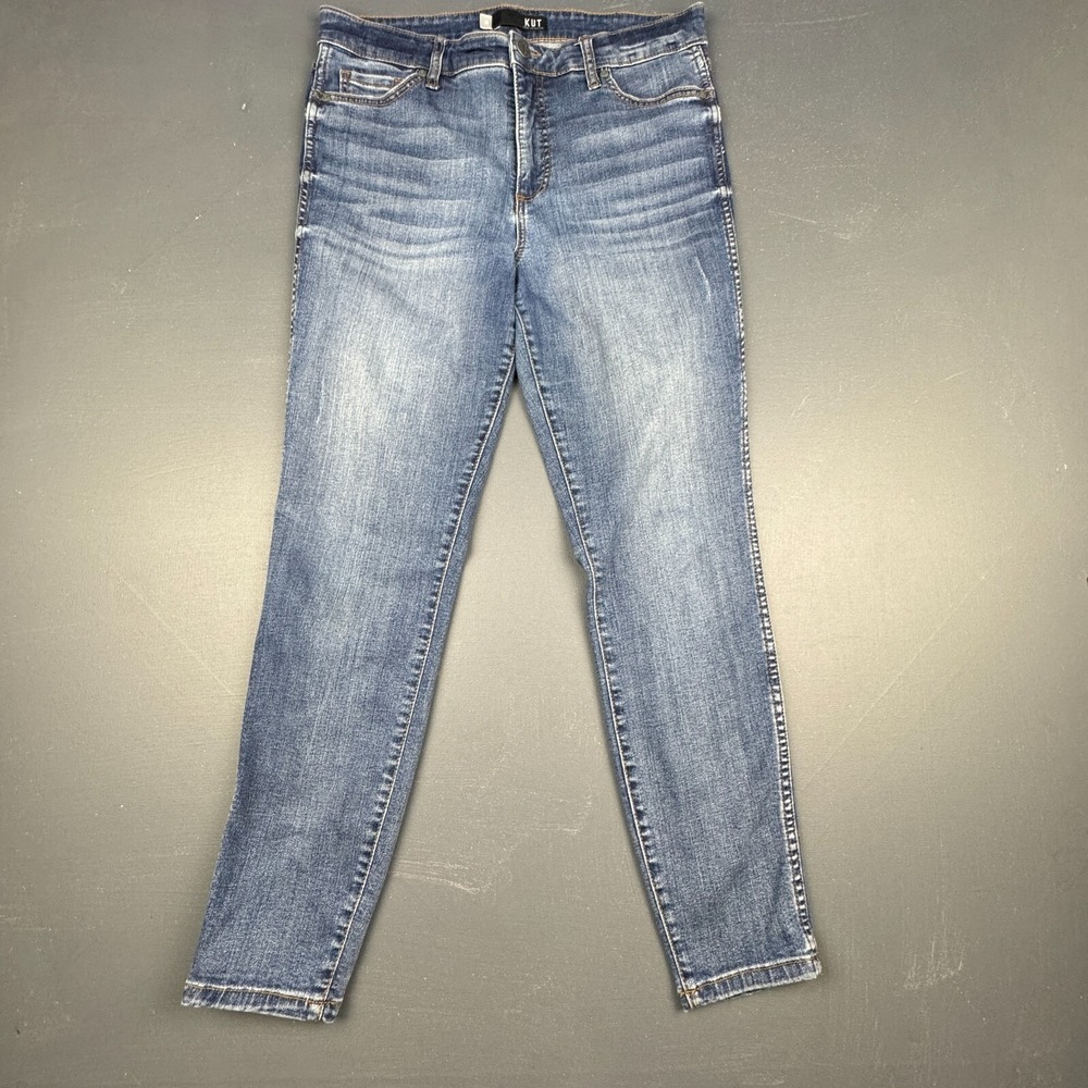 Kut From The Kloth Women's 10 Blue Mid Rise Skinny Stretch Denim Jeans Faded Fit